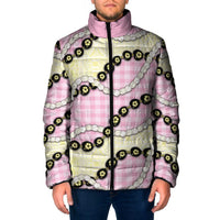 Pink Palaka Hawaii Padded Jacket Kukui Nut Pikake Lei Hawaiian Tapa Pattern - Polynesian Pride