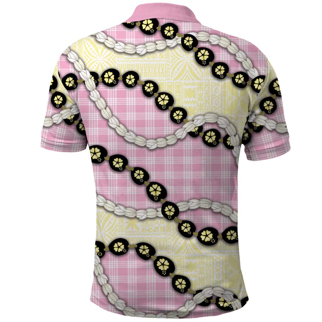 Pink Palaka Hawaii Polo Shirt Kukui Nut Pikake Lei Hawaiian Tapa Pattern - Polynesian Pride