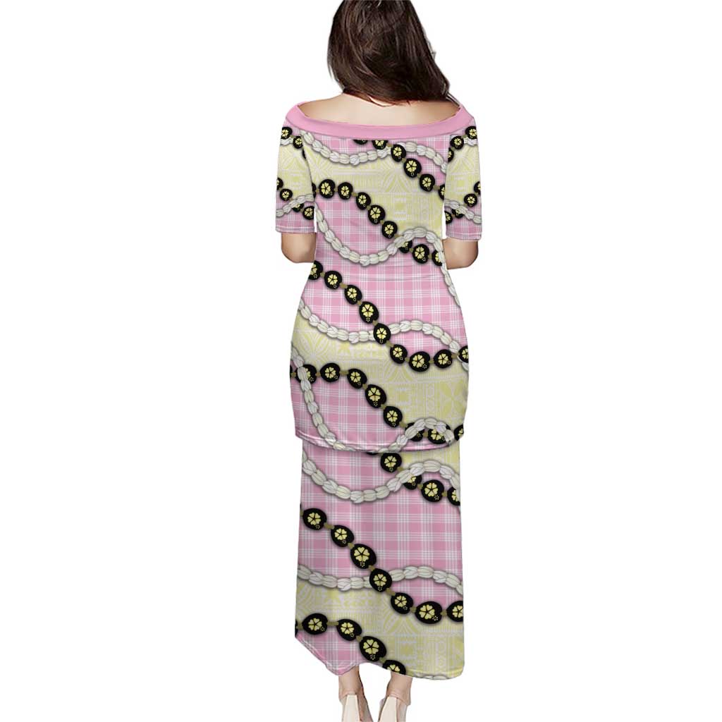 Pink Palaka Hawaii Puletasi Kukui Nut Pikake Lei Hawaiian Tapa Pattern - Polynesian Pride