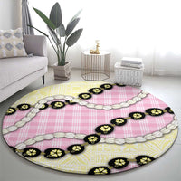 Pink Palaka Hawaii Round Carpet Kukui Nut Pikake Lei Hawaiian Tapa Pattern - Polynesian Pride
