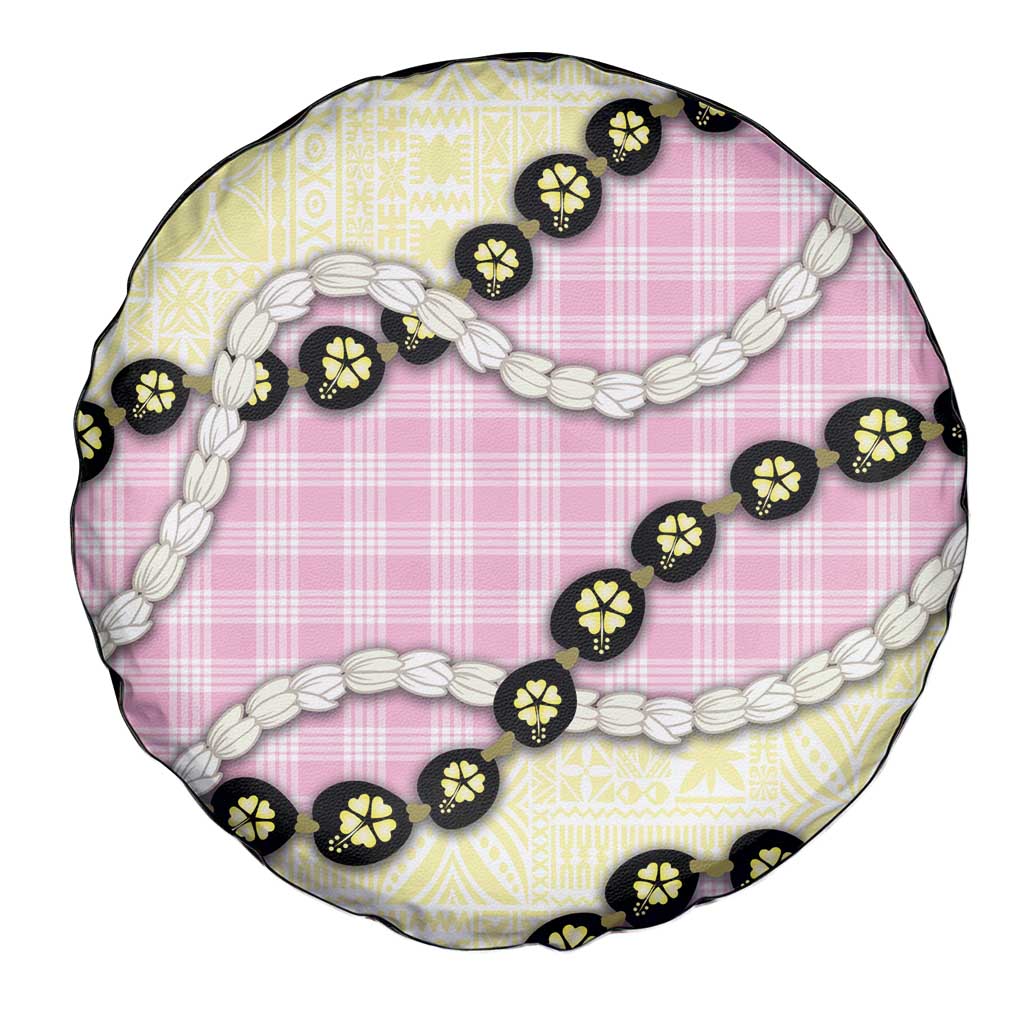 Pink Palaka Hawaii Spare Tire Cover Kukui Nut Pikake Lei Hawaiian Tapa Pattern - Polynesian Pride