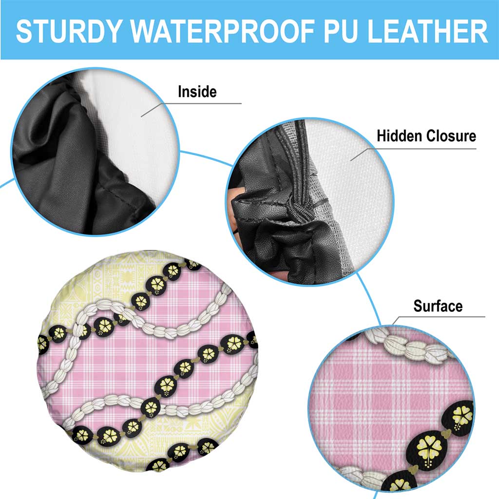 Pink Palaka Hawaii Spare Tire Cover Kukui Nut Pikake Lei Hawaiian Tapa Pattern - Polynesian Pride