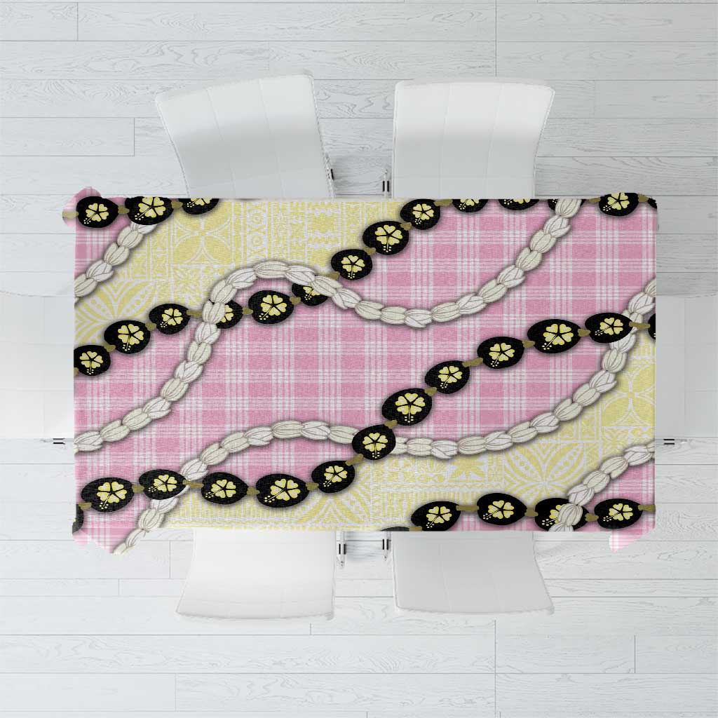 Pink Palaka Hawaii Tablecloth Kukui Nut Pikake Lei Hawaiian Tapa Pattern - Polynesian Pride