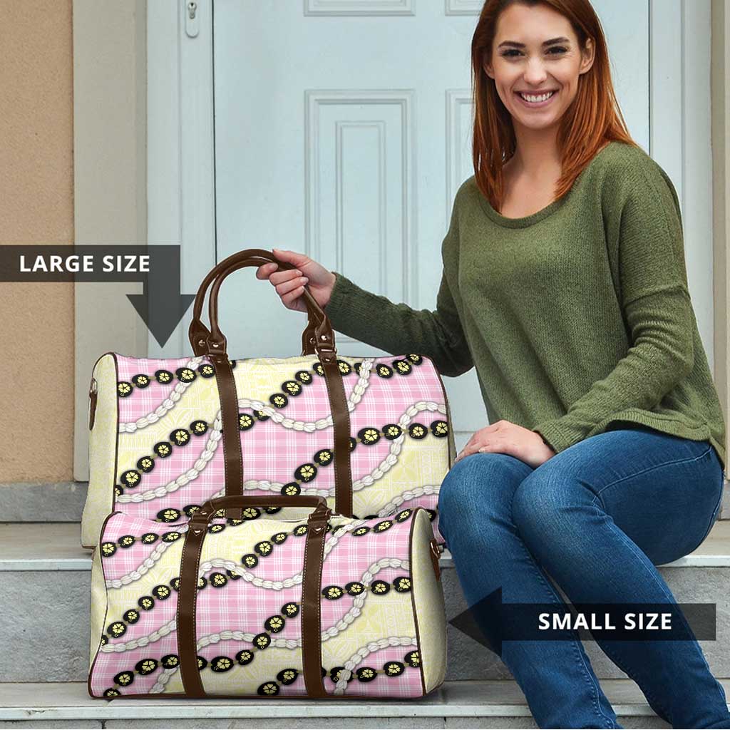 Pink Palaka Hawaii Travel Bag Kukui Nut Pikake Lei Hawaiian Tapa Pattern - Polynesian Pride