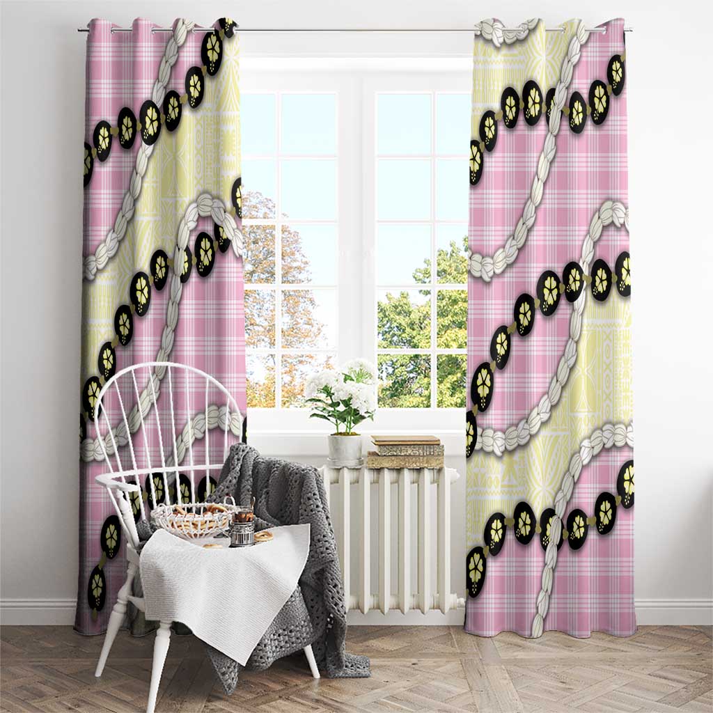 Pink Palaka Hawaii Window Curtain Kukui Nut Pikake Lei Hawaiian Tapa Pattern - Polynesian Pride