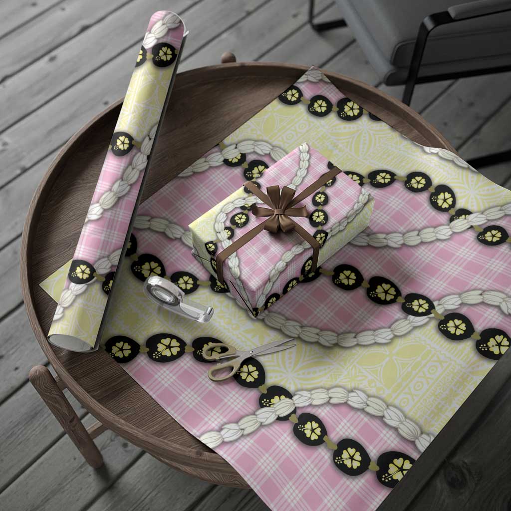 Pink Palaka Hawaii Wrapping Paper Kukui Nut Pikake Lei Hawaiian Tapa Pattern - Polynesian Pride