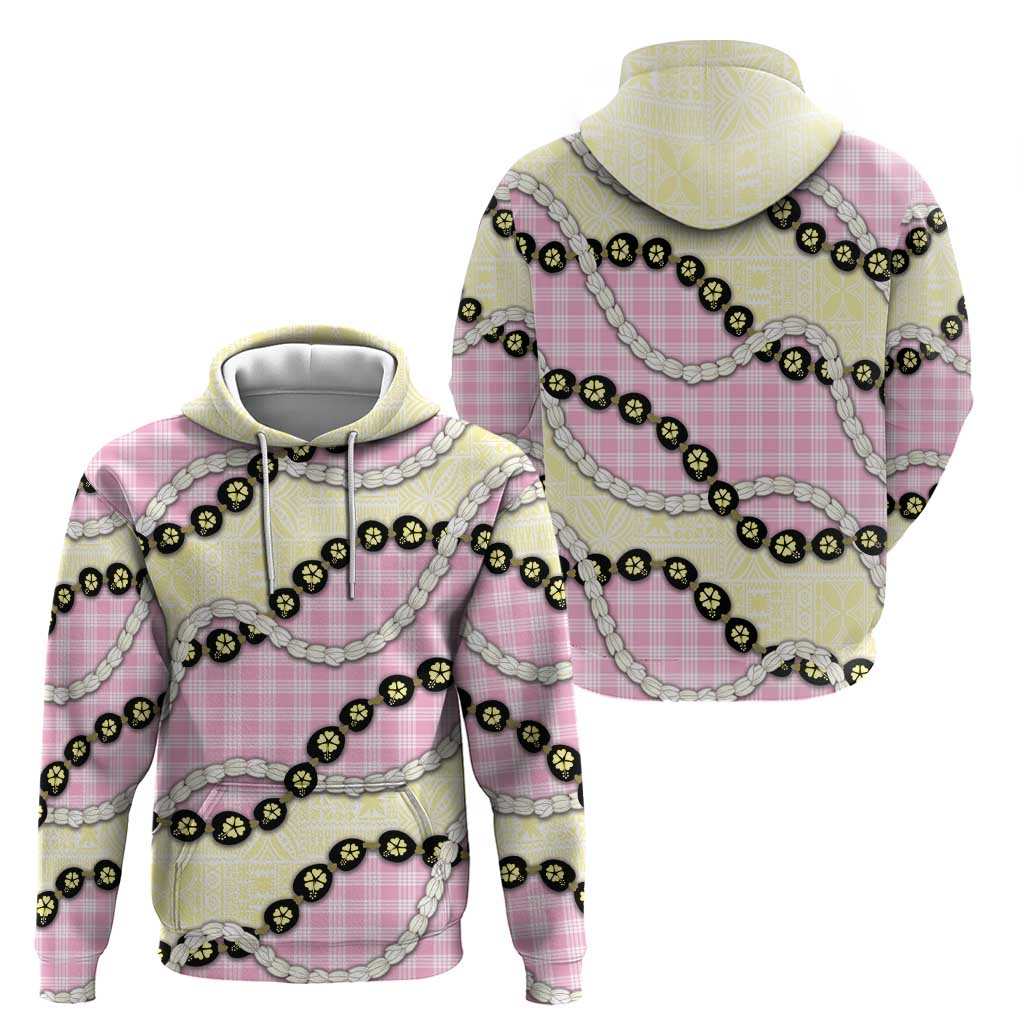 Pink Palaka Hawaii Zip Hoodie Kukui Nut Pikake Lei Hawaiian Tapa Pattern - Polynesian Pride