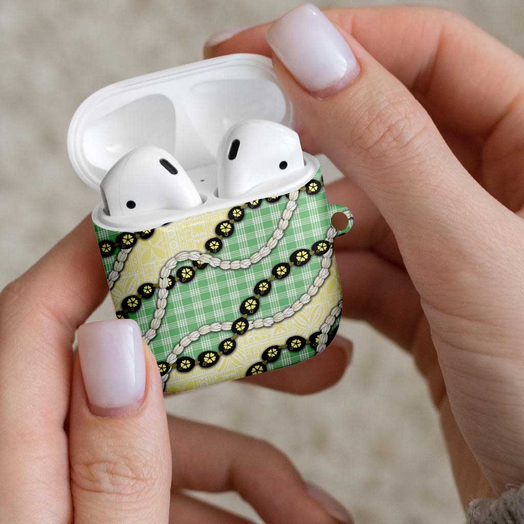 Green Palaka Hawaii AirPods Case Kukui Nut Pikake Lei Hawaiian Tapa Pattern - Polynesian Pride