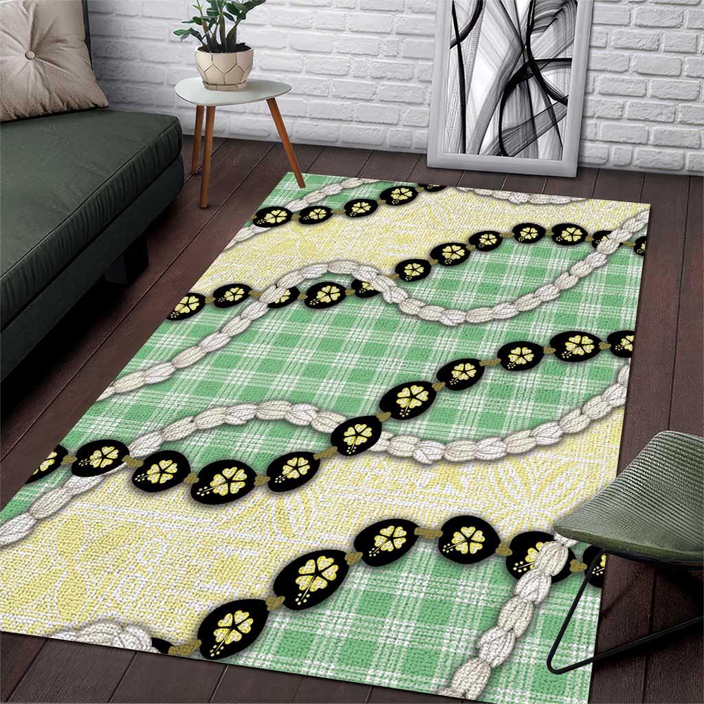 Green Palaka Hawaii Area Rug Kukui Nut Pikake Lei Hawaiian Tapa Pattern - Polynesian Pride