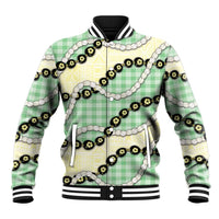Green Palaka Hawaii Baseball Jacket Kukui Nut Pikake Lei Hawaiian Tapa Pattern - Polynesian Pride