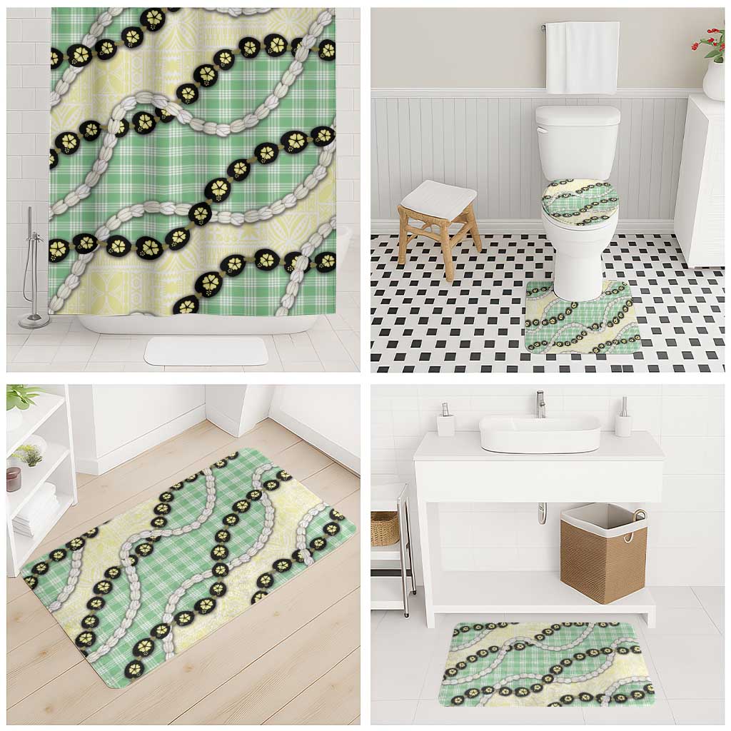 Green Palaka Hawaii Bathroom Set Kukui Nut Pikake Lei Hawaiian Tapa Pattern - Polynesian Pride