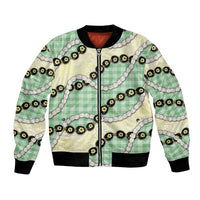Green Palaka Hawaii Bomber Jacket Kukui Nut Pikake Lei Hawaiian Tapa Pattern - Polynesian Pride