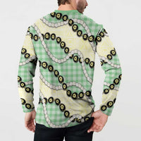 Green Palaka Hawaii Button Sweatshirt Kukui Nut Pikake Lei Hawaiian Tapa Pattern - Polynesian Pride