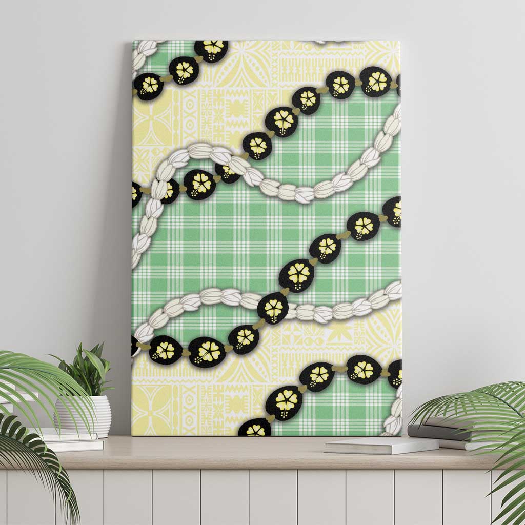 Green Palaka Hawaii Canvas Wall Art Kukui Nut Pikake Lei Hawaiian Tapa Pattern - Polynesian Pride