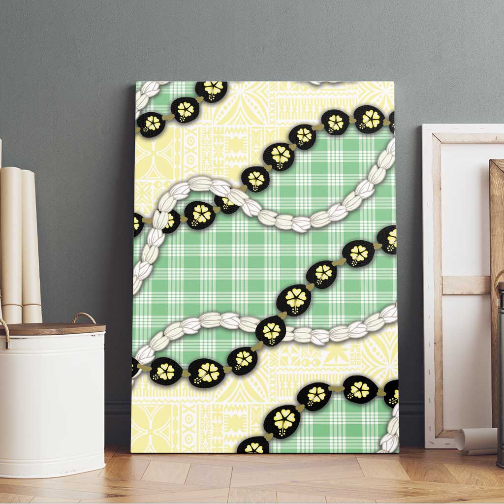Green Palaka Hawaii Canvas Wall Art Kukui Nut Pikake Lei Hawaiian Tapa Pattern - Polynesian Pride