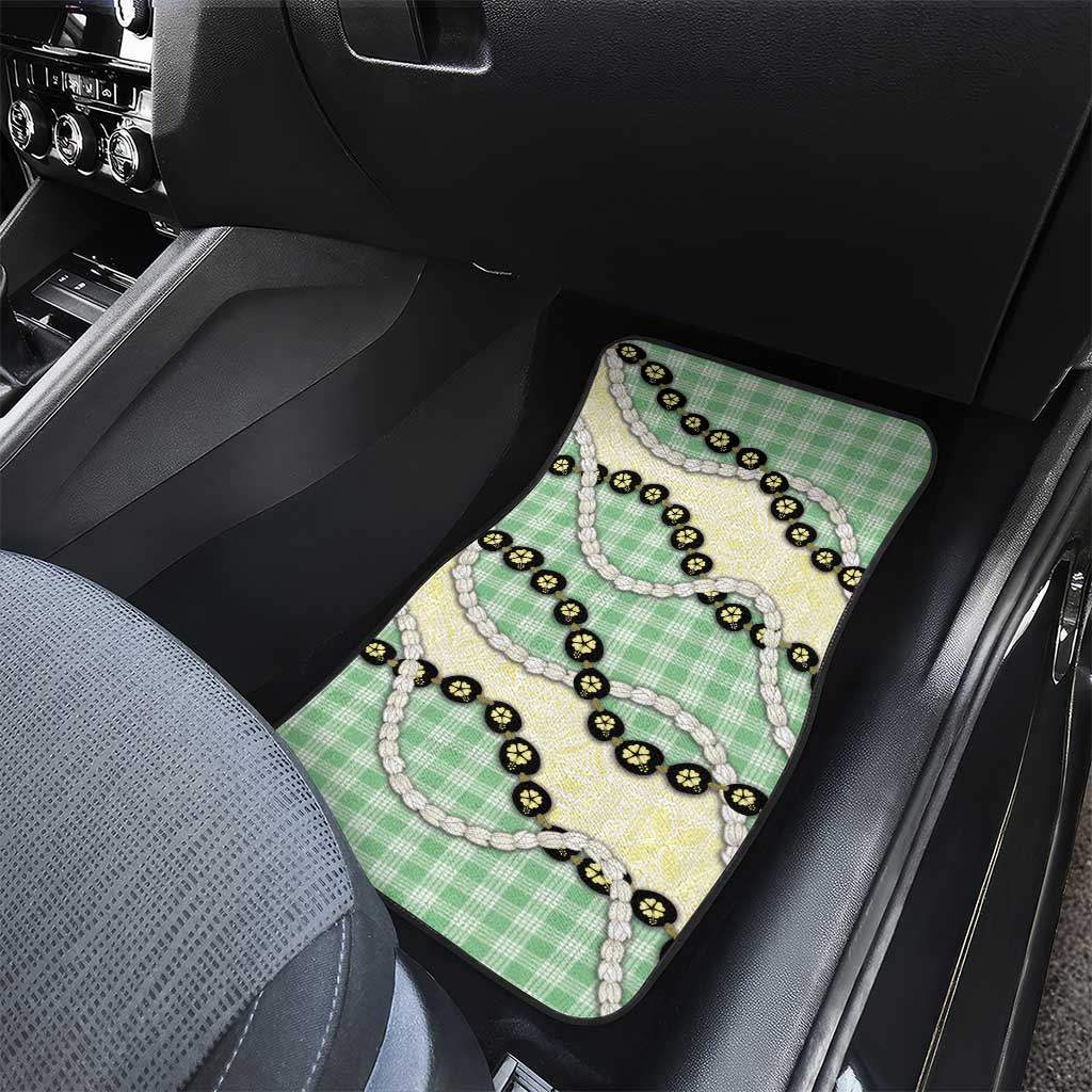 Green Palaka Hawaii Car Mats Kukui Nut Pikake Lei Hawaiian Tapa Pattern - Polynesian Pride