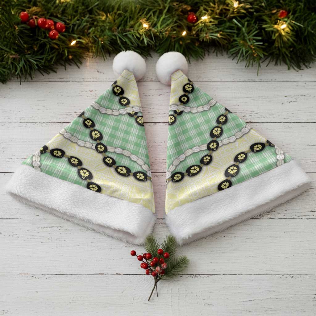 Green Palaka Hawaii Christmas Santa Hat Kukui Nut Pikake Lei Hawaiian Tapa Pattern LT14 - Polynesian Pride