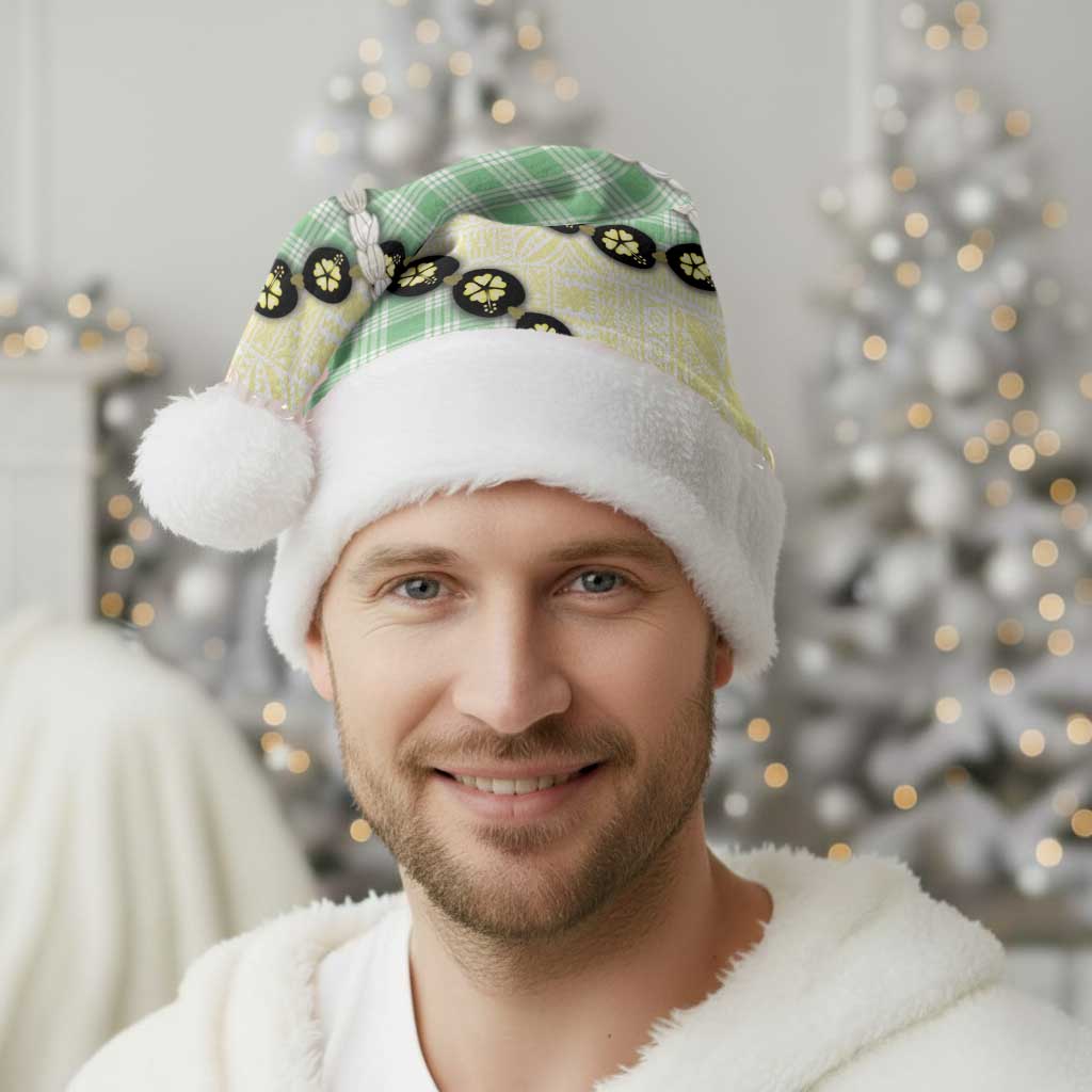Green Palaka Hawaii Christmas Santa Hat Kukui Nut Pikake Lei Hawaiian Tapa Pattern LT14 - Polynesian Pride