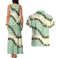 Green Palaka Hawaii Couples Matching Tank Maxi Dress and Hawaiian Shirt Kukui Nut Pikake Lei Hawaiian Tapa Pattern - Polynesian Pride