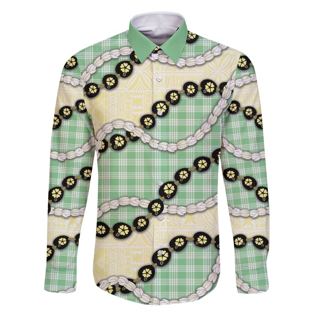 Green Palaka Hawaii Family Matching Puletasi and Hawaiian Shirt Kukui Nut Pikake Lei Hawaiian Tapa Pattern - Polynesian Pride