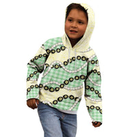 Green Palaka Hawaii Kid Hoodie Kukui Nut Pikake Lei Hawaiian Tapa Pattern - Polynesian Pride