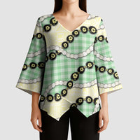 Green Palaka Hawaii Kimono Sleeve Blouse Kukui Nut Pikake Lei Hawaiian Tapa Pattern LT14 - Polynesian Pride