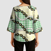 Green Palaka Hawaii Kimono Sleeve Blouse Kukui Nut Pikake Lei Hawaiian Tapa Pattern LT14 - Polynesian Pride