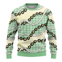 Green Palaka Hawaii Ugly Christmas Sweater Kukui Nut Pikake Lei Hawaiian Tapa Pattern - Polynesian Pride