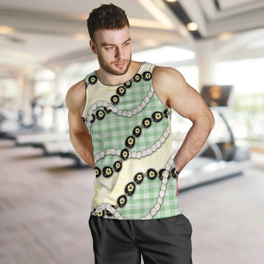 Green Palaka Hawaii Men Tank Top Kukui Nut Pikake Lei Hawaiian Tapa Pattern - Polynesian Pride