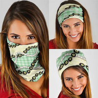 Green Palaka Hawaii Neck Gaiter Kukui Nut Pikake Lei Hawaiian Tapa Pattern - Polynesian Pride