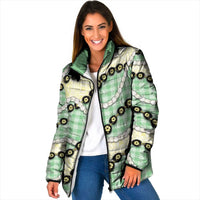 Green Palaka Hawaii Padded Jacket Kukui Nut Pikake Lei Hawaiian Tapa Pattern - Polynesian Pride