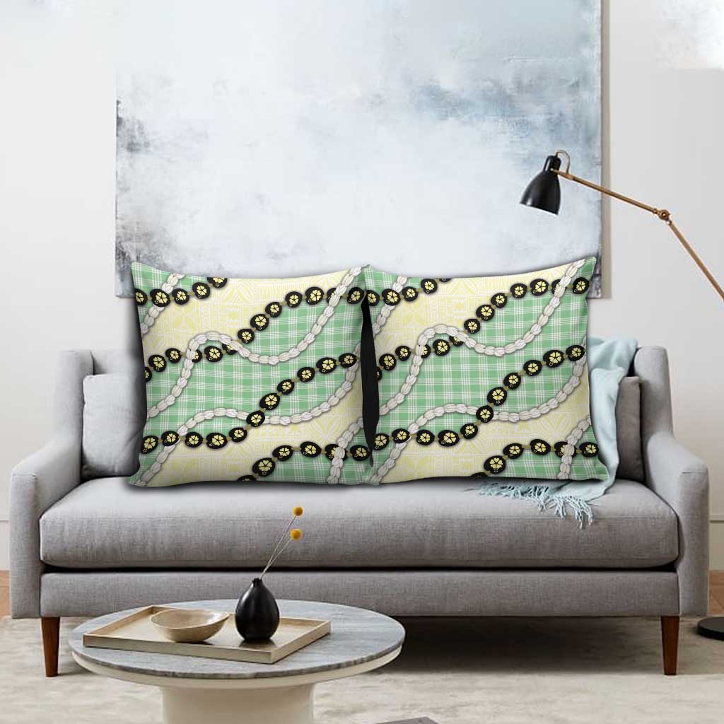 Green Palaka Hawaii Pillow Cover Kukui Nut Pikake Lei Hawaiian Tapa Pattern - Polynesian Pride