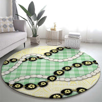 Green Palaka Hawaii Round Carpet Kukui Nut Pikake Lei Hawaiian Tapa Pattern - Polynesian Pride