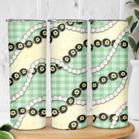 Green Palaka Hawaii Skinny Tumbler Kukui Nut Pikake Lei Hawaiian Tapa Pattern - Polynesian Pride