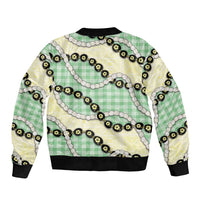 Green Palaka Hawaii Sleeve Zip Bomber Jacket Kukui Nut Pikake Lei Hawaiian Tapa Pattern - Polynesian Pride
