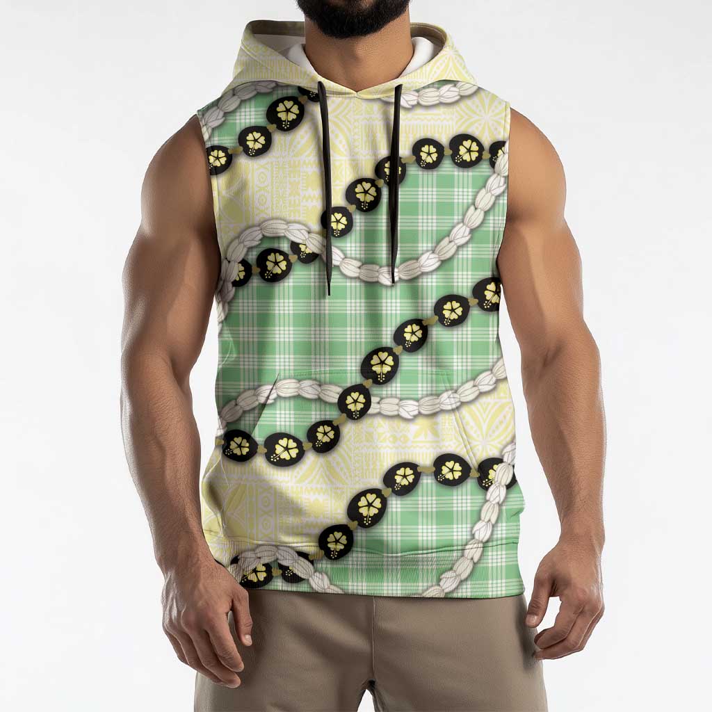 Green Palaka Hawaii Sleeveless Hoodie Kukui Nut Pikake Lei Hawaiian Tapa Pattern LT14 - Polynesian Pride