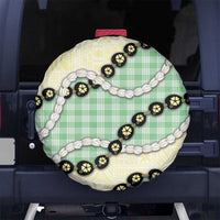 Green Palaka Hawaii Spare Tire Cover Kukui Nut Pikake Lei Hawaiian Tapa Pattern - Polynesian Pride