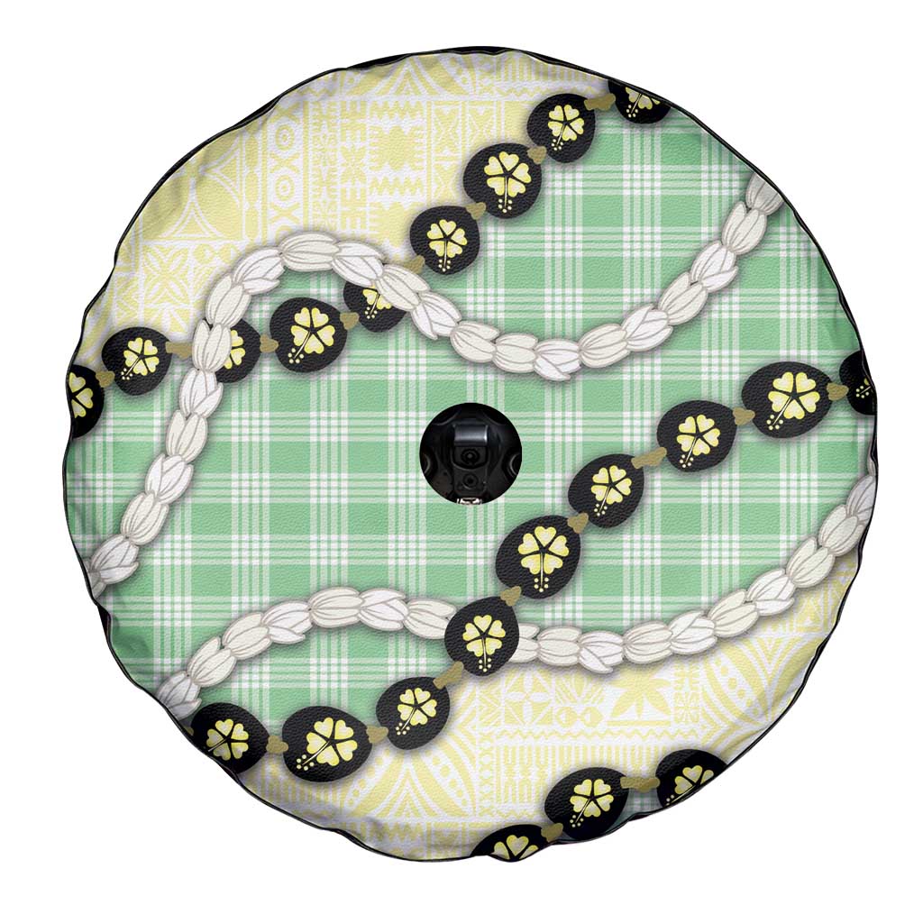Green Palaka Hawaii Spare Tire Cover Kukui Nut Pikake Lei Hawaiian Tapa Pattern - Polynesian Pride