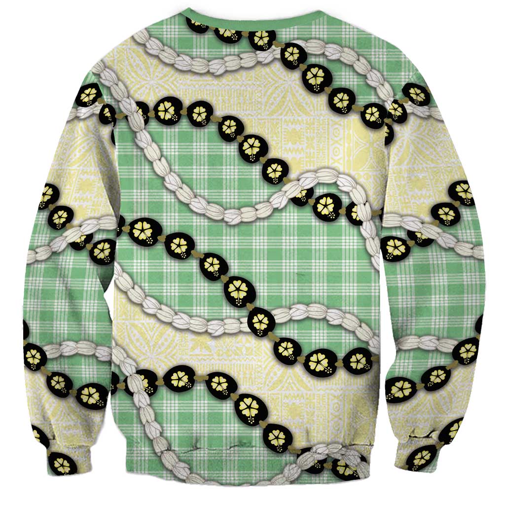 Green Palaka Hawaii Sweatshirt Kukui Nut Pikake Lei Hawaiian Tapa Pattern - Polynesian Pride