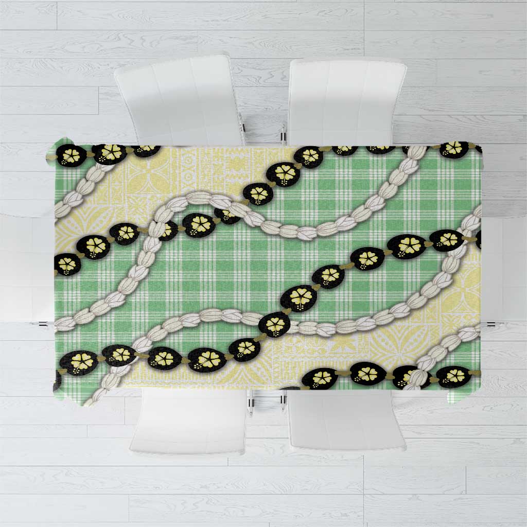 Green Palaka Hawaii Tablecloth Kukui Nut Pikake Lei Hawaiian Tapa Pattern - Polynesian Pride
