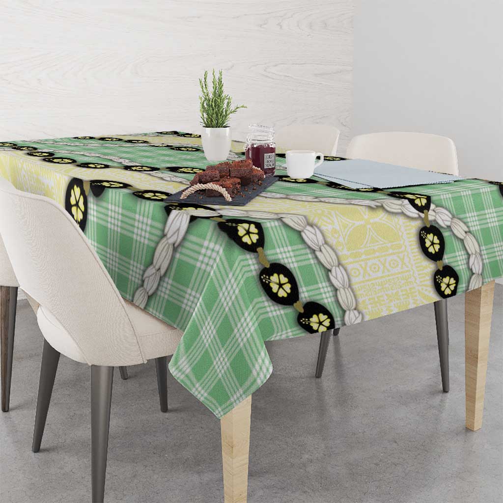 Green Palaka Hawaii Tablecloth Kukui Nut Pikake Lei Hawaiian Tapa Pattern - Polynesian Pride