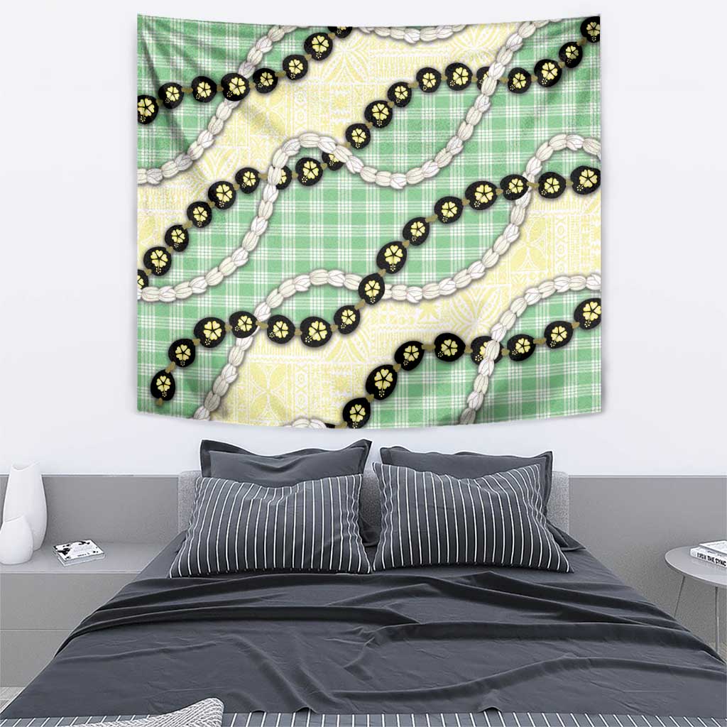 Green Palaka Hawaii Tapestry Kukui Nut Pikake Lei Hawaiian Tapa Pattern - Polynesian Pride