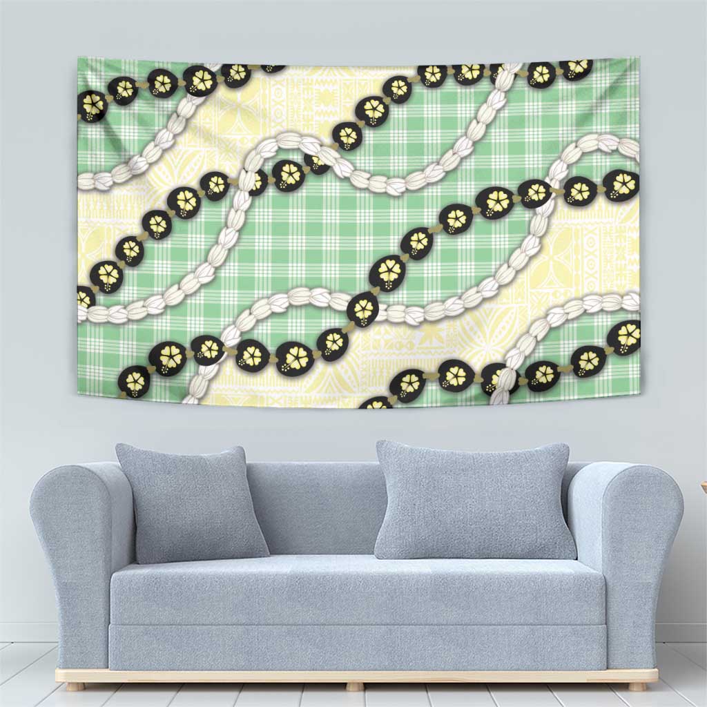 Green Palaka Hawaii Tapestry Kukui Nut Pikake Lei Hawaiian Tapa Pattern - Polynesian Pride
