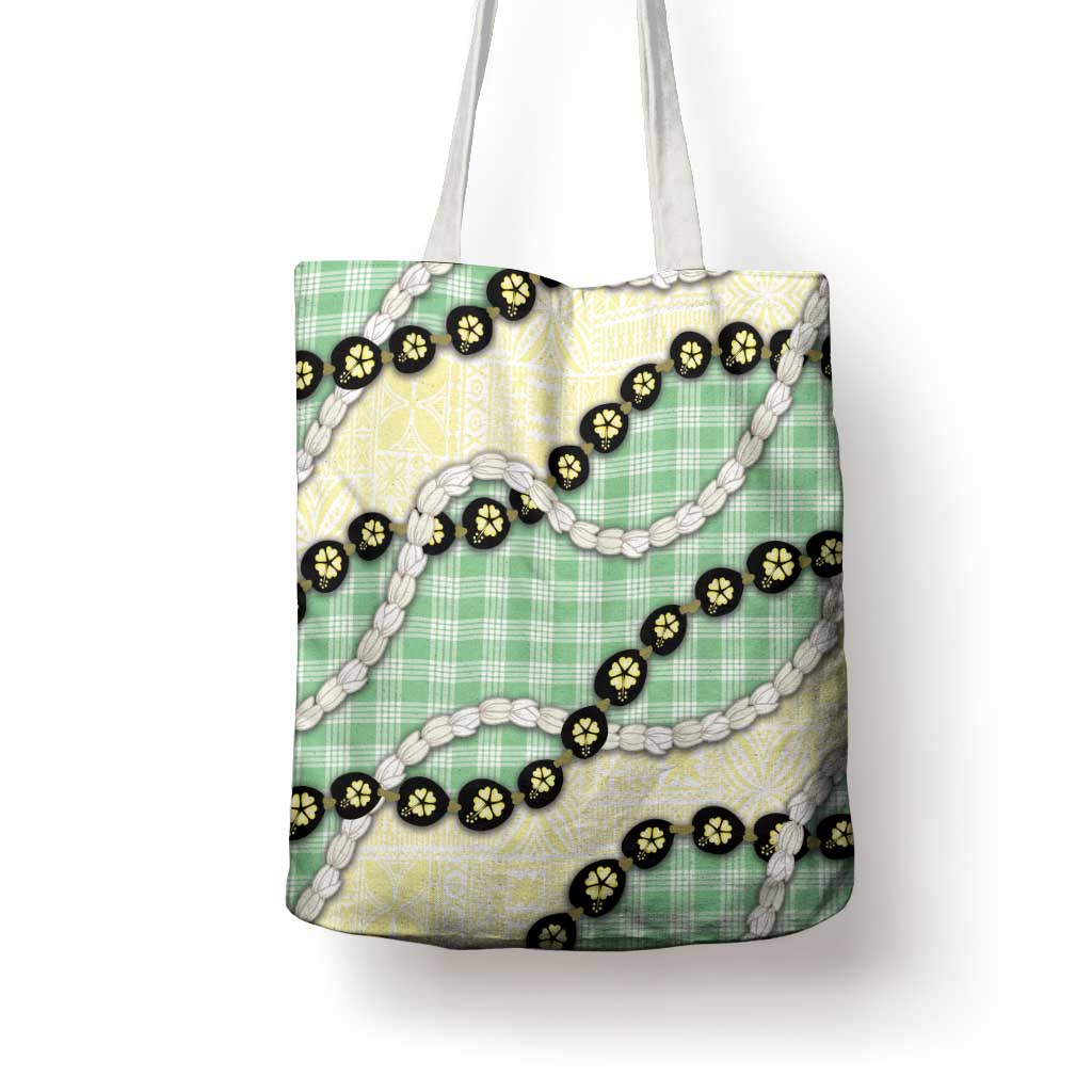 Green Palaka Hawaii Tote Bag Kukui Nut Pikake Lei Hawaiian Tapa Pattern - Polynesian Pride