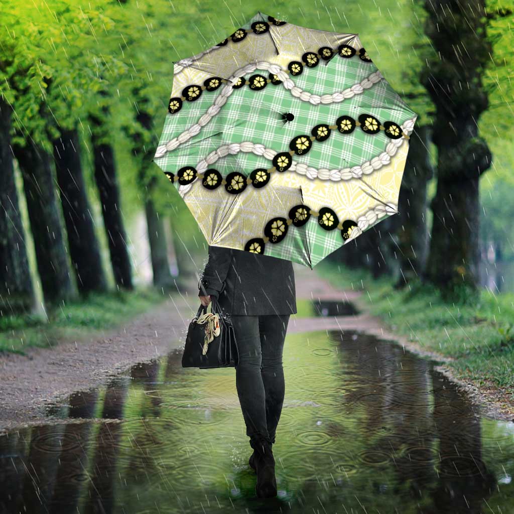 Green Palaka Hawaii Umbrella Kukui Nut Pikake Lei Hawaiian Tapa Pattern - Polynesian Pride