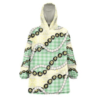 Green Palaka Hawaii Wearable Blanket Hoodie Kukui Nut Pikake Lei Hawaiian Tapa Pattern - Polynesian Pride