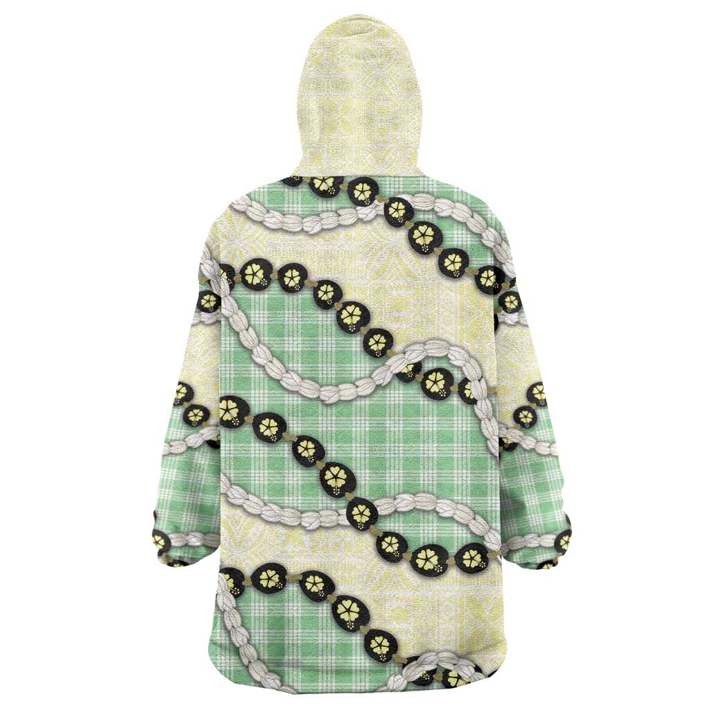 Green Palaka Hawaii Wearable Blanket Hoodie Kukui Nut Pikake Lei Hawaiian Tapa Pattern - Polynesian Pride