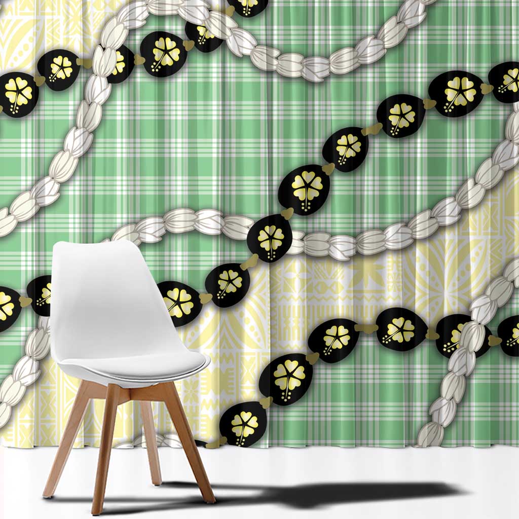 Green Palaka Hawaii Window Curtain Kukui Nut Pikake Lei Hawaiian Tapa Pattern - Polynesian Pride