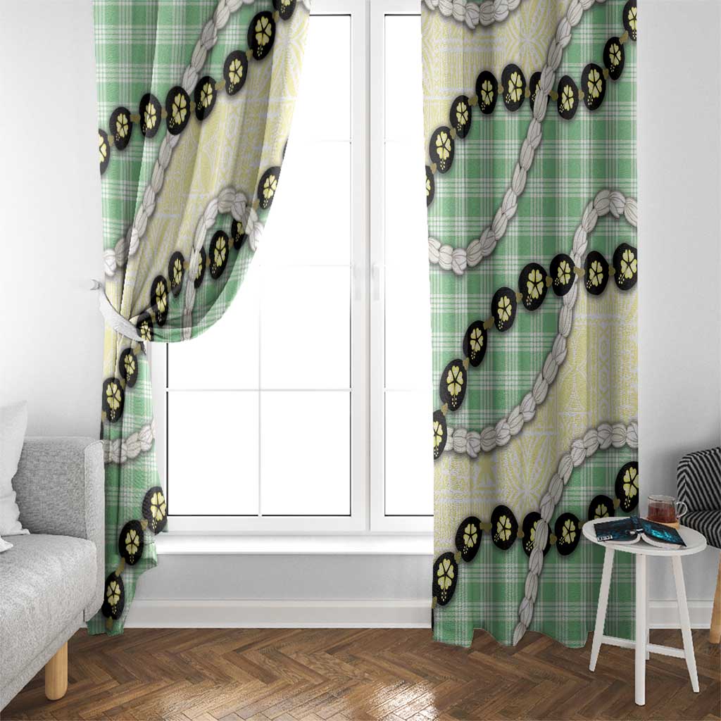 Green Palaka Hawaii Window Curtain Kukui Nut Pikake Lei Hawaiian Tapa Pattern - Polynesian Pride