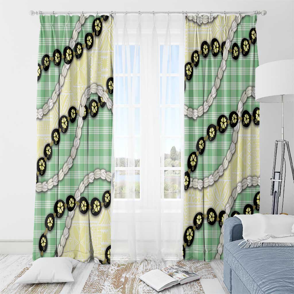 Green Palaka Hawaii Window Curtain Kukui Nut Pikake Lei Hawaiian Tapa Pattern - Polynesian Pride